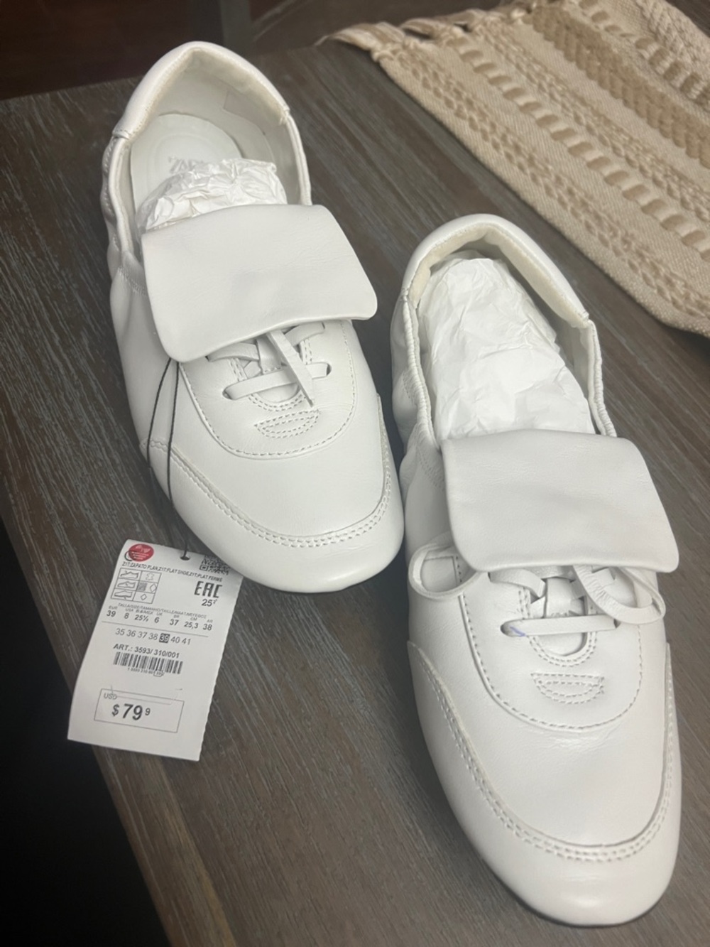 Zara White Leather Women's Flats - Picture 4 of 4